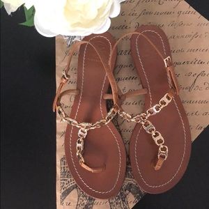Tory Burch Brown Sandals with Gold Chain